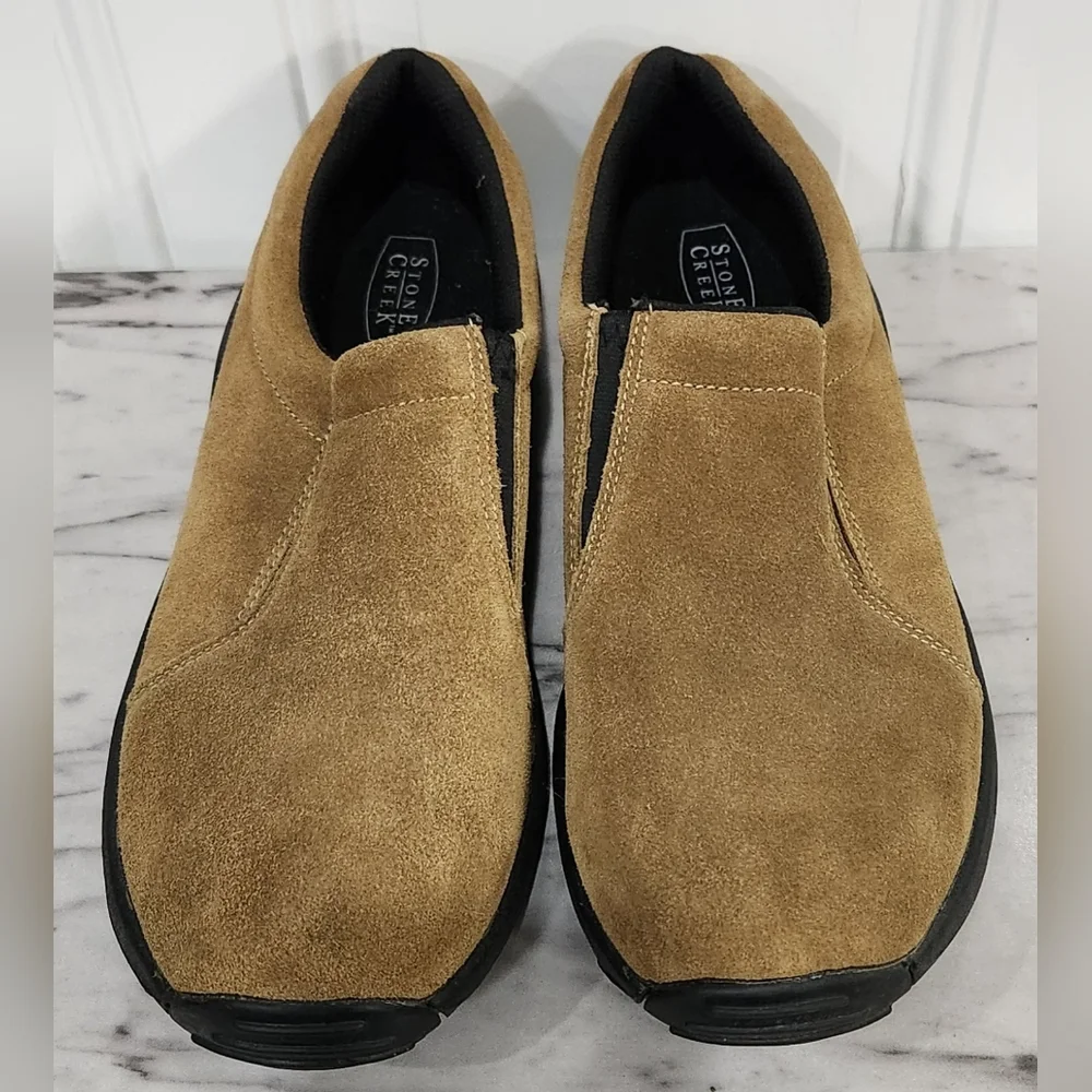 Stone Creek tan suede leather slip on loafers men's size 10.5